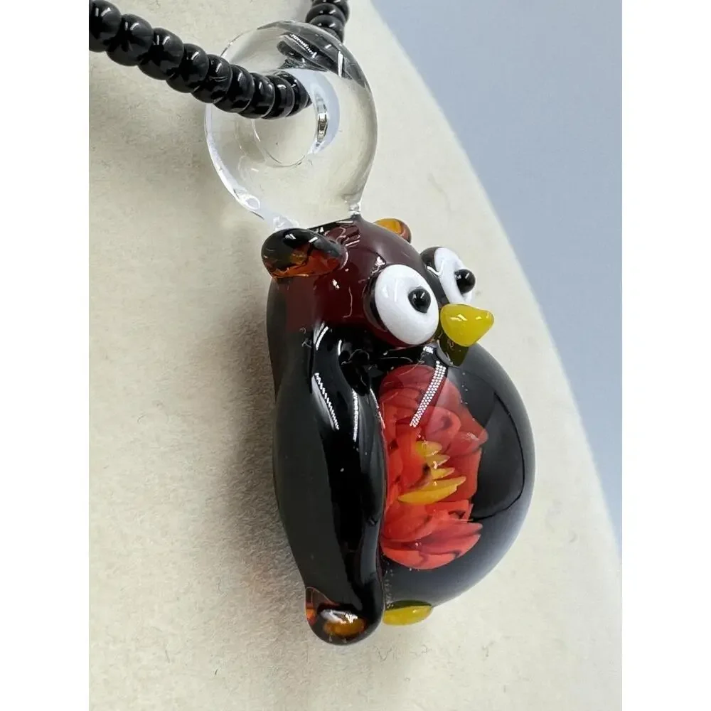 Artisan Handmade Lampwork Art Glass Flower Owl Pendant Beaded Necklace 16 - 19